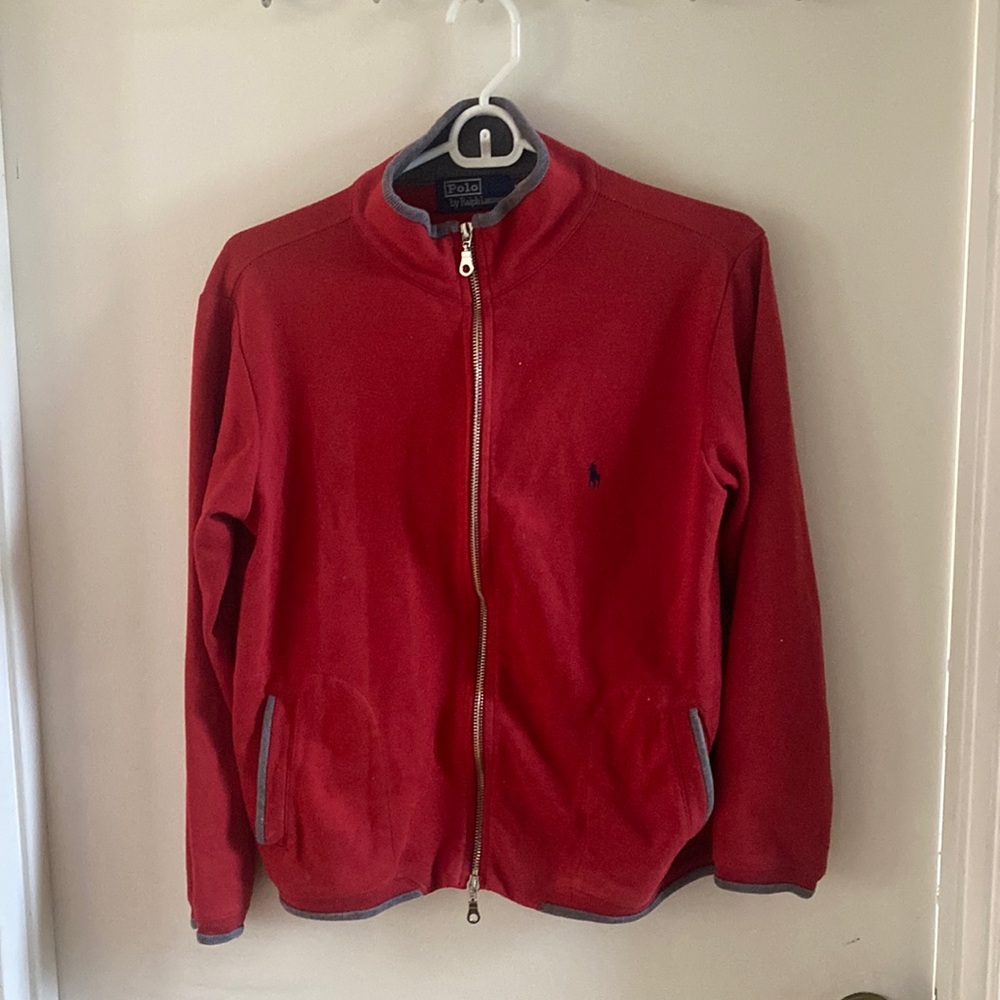 Women large red polo fleece full-zip